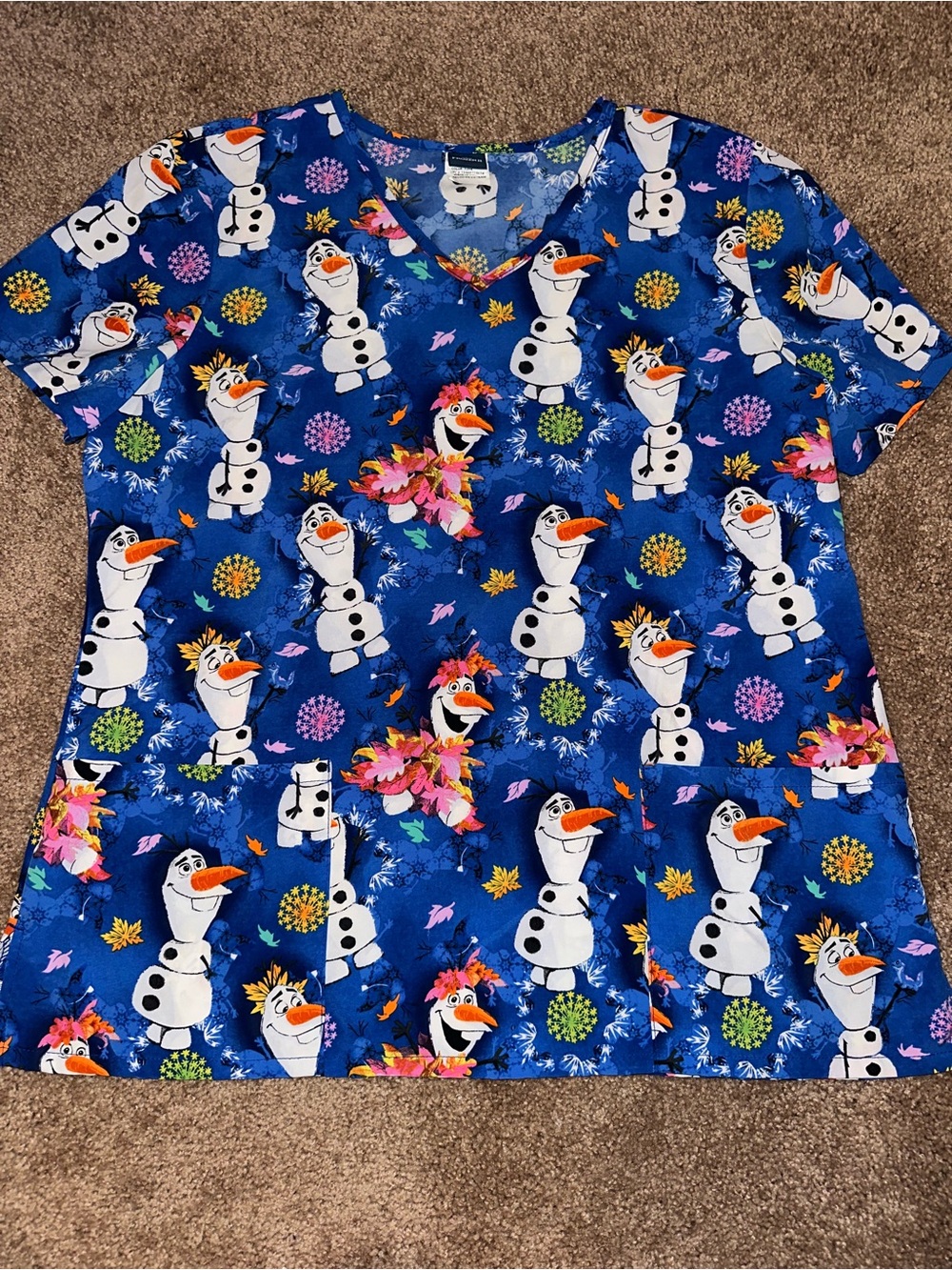 Olaf Frozen Scrub Top - Fun Frozen Character Print